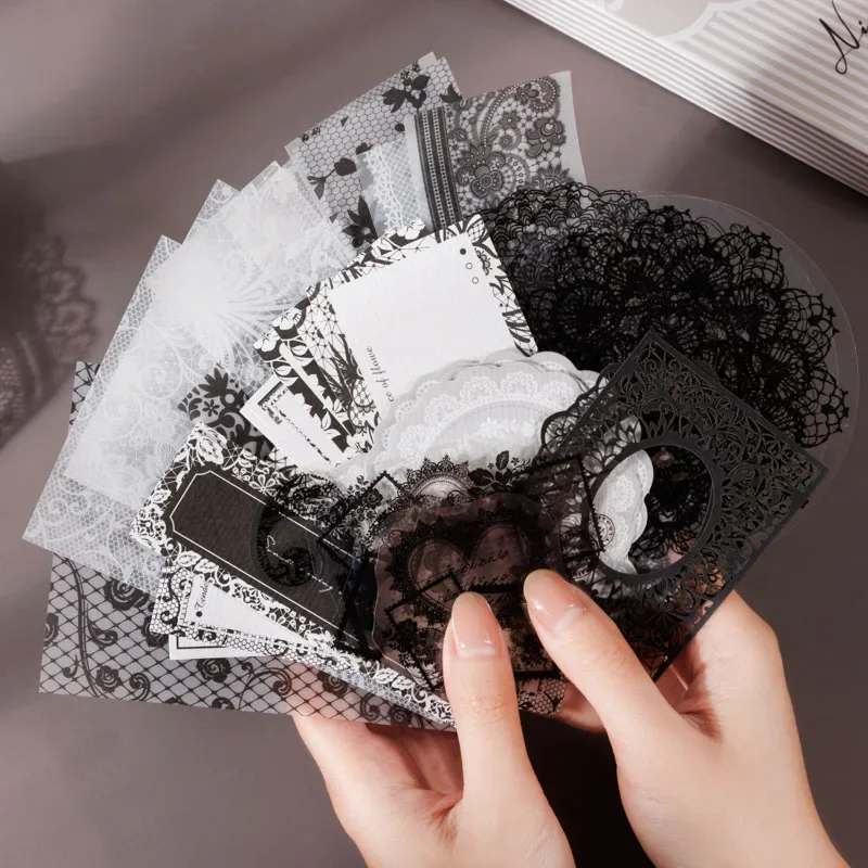 100Sheets PET Gift box black night lace Lace School Supplies Handbook Background Decorative base Scrapbook Stickers 125*165mm
100Sheets PET Gift box black night lace Lace School Supplies Handbook Background Decorative base Scrapbook Stickers 125*165mm