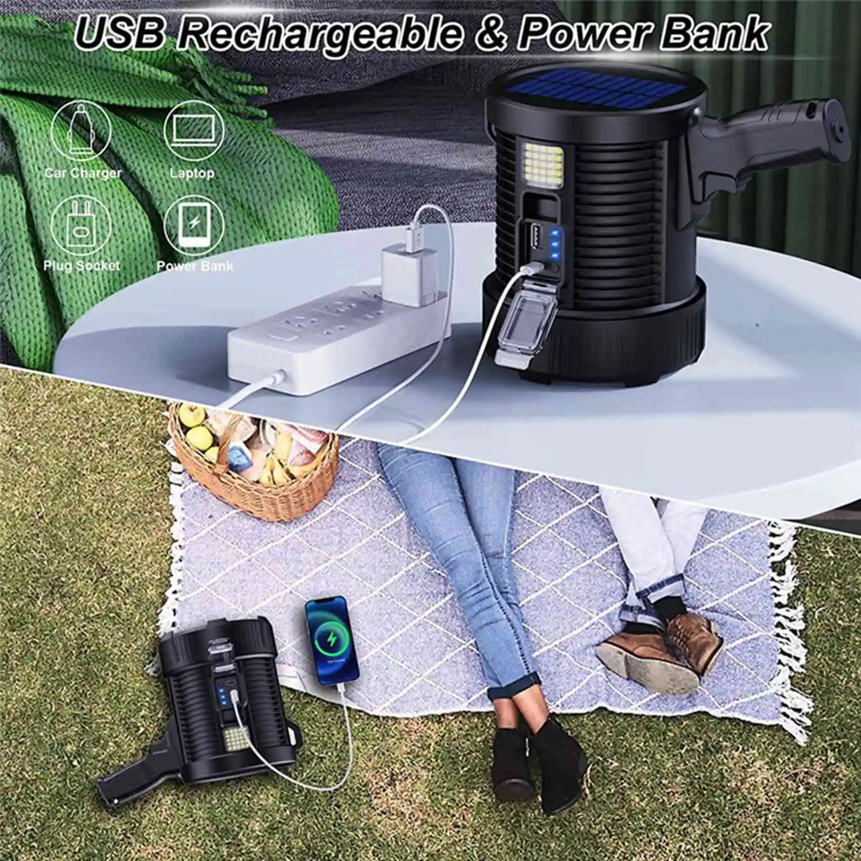 Rechargeable Spotlight,100000 Lumens LED Spot Lights Handheld Large Flashlight Super Bright Outdoor Solar Spotlights
Rechargeable Spotlight,100000 Lumens LED Spot Lights Handheld Large Flashlight Super Bright Outdoor Solar Spotlights