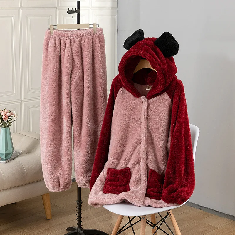Loose Homewear Coral Fleece Nightwear Women Winter Warm Sleep Set Female Trousers Set Flannel Sleepwear Cute Hooded Pyjamas
Loose Homewear Coral Fleece Nightwear Women Winter Warm Sleep Set Female Trousers Set Flannel Sleepwear Cute Hooded Pyjamas