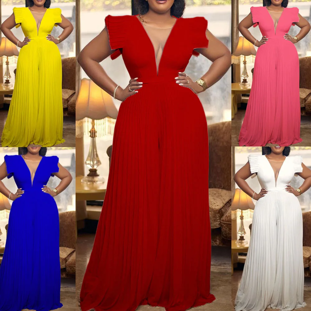 African Dashiki Elegant Plus Size V-Neck Sleeveless Women Pleated Jumpsuits Wide Leg Pants Romper Party Office Outfits with Belt
African Dashiki Elegant Plus Size V-Neck Sleeveless Women Pleated Jumpsuits Wide Leg Pants Romper Party Office Outfits with Belt