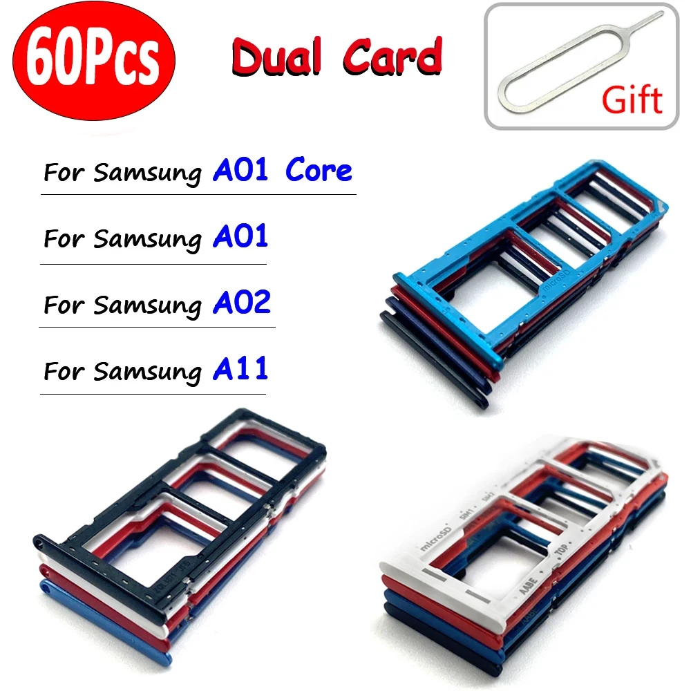 

60Pcs，NEW Dual Card SIM Card Tray Chip Slot Drawer Holder Adapter Accessories For SAMSUNG A01 Core / A02 / A11 / A01