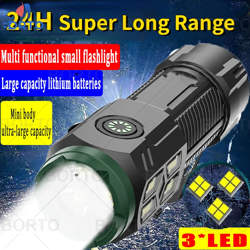 

Powerful Portable Mini LED Flashlight 2000LM 3LED Ultra Strong Light Built-in 18350 Battery USB Rechargeable With Magnet Torch