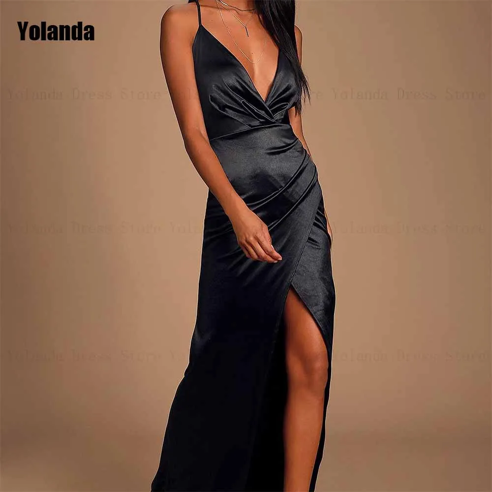 Black Mermaid Wedding Dress Satin 2024 New Design Spaghetti Strap Ruffle Sleeveless Bride Dresses Anke Length robe de mariée 
Black Mermaid Wedding Dress Satin 2024 New Design Spaghetti Strap Ruffle Sleeveless Bride Dresses Anke Length robe de mariée