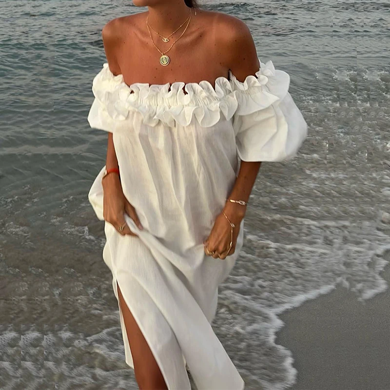 Sexy One Shoulder Cotton Line Long Dress 2024 Casual Short Sleeve Solid Loose Party Dress Elegant Side Split Ruffle Beach Dress
Sexy One Shoulder Cotton Line Long Dress 2024 Casual Short Sleeve Solid Loose Party Dress Elegant Side Split Ruffle Beach Dress