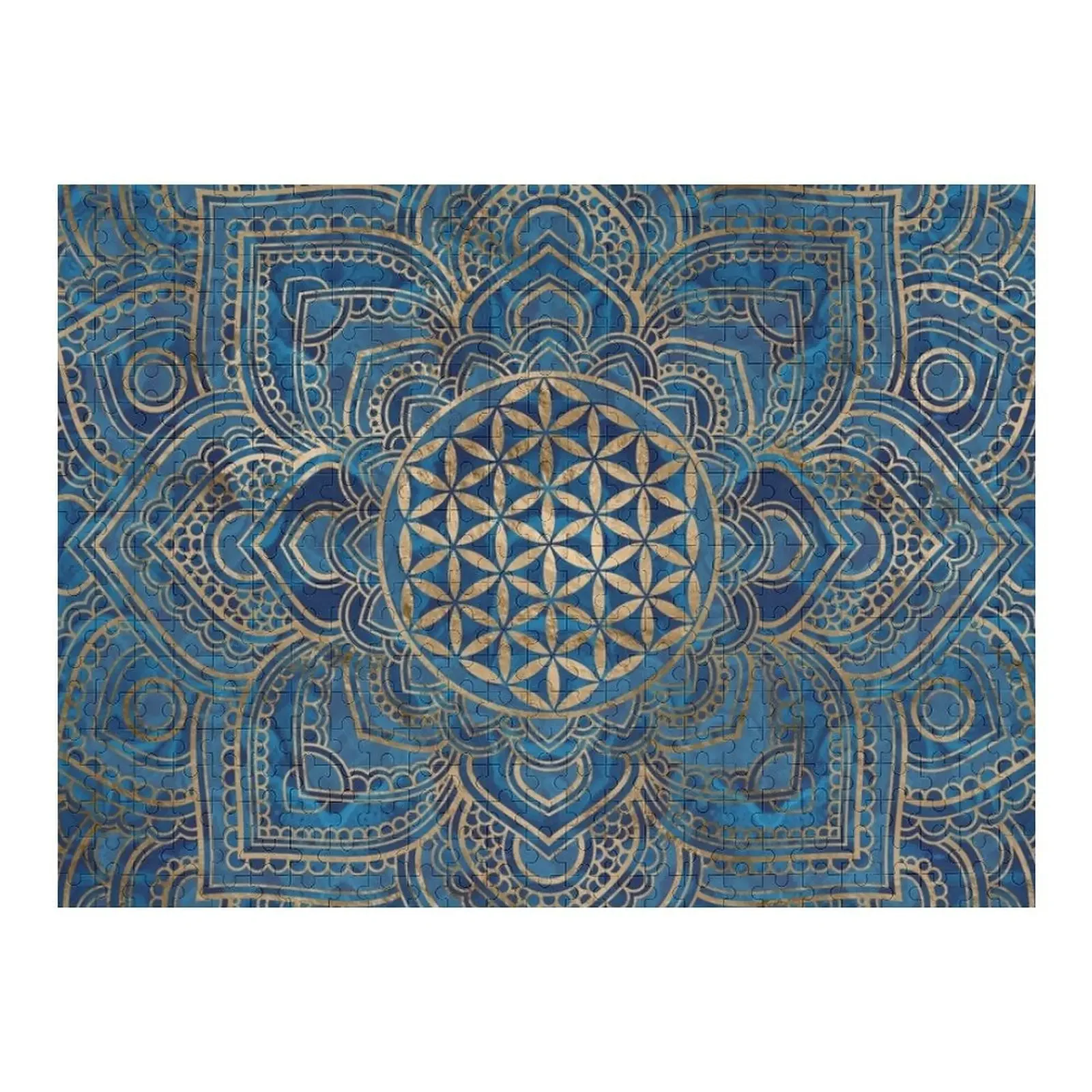 

Flower of Life in Lotus Mandala - Blue Marble and Gold Jigsaw Puzzle Customs With Photo Photo Custom Puzzle