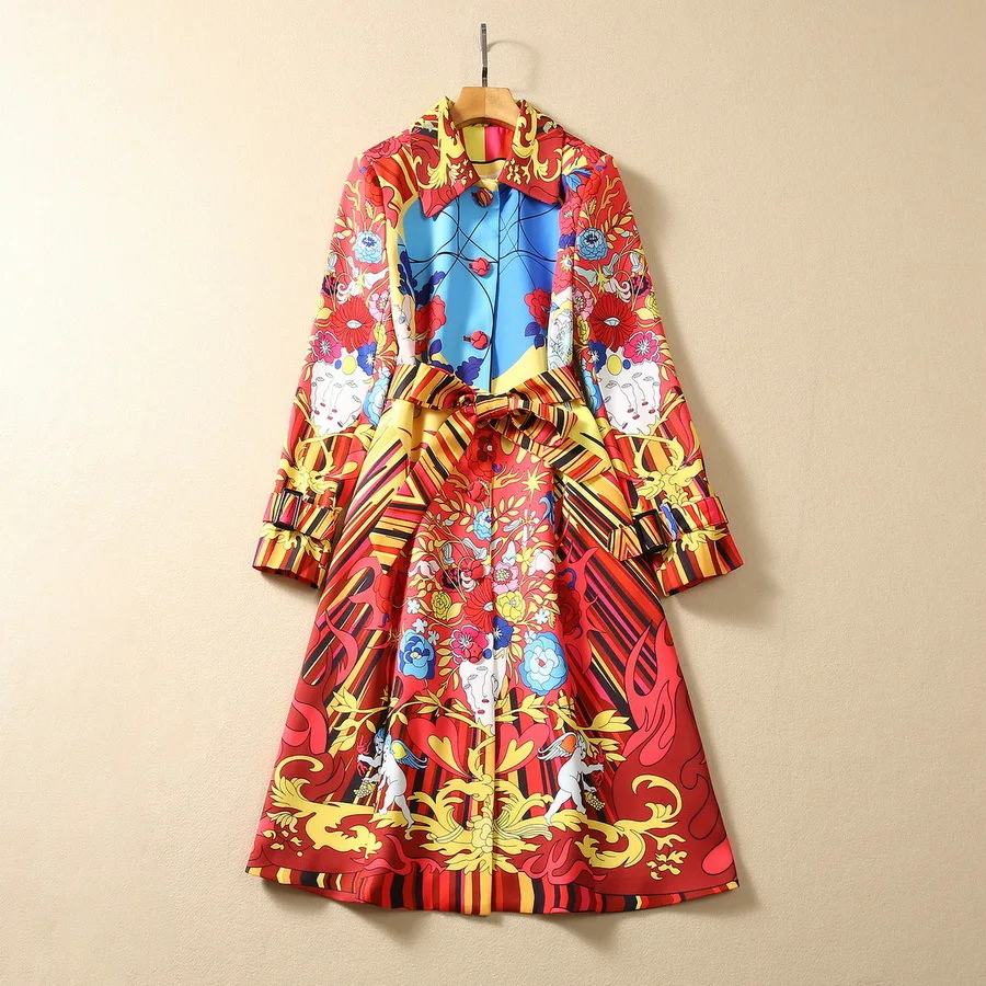 European and American women's clothing 2023 autumn new Long sleeve lapel red vintage flower print Fashion trench coat
European and American women's clothing 2023 autumn new Long sleeve lapel red vintage flower print Fashion trench coat