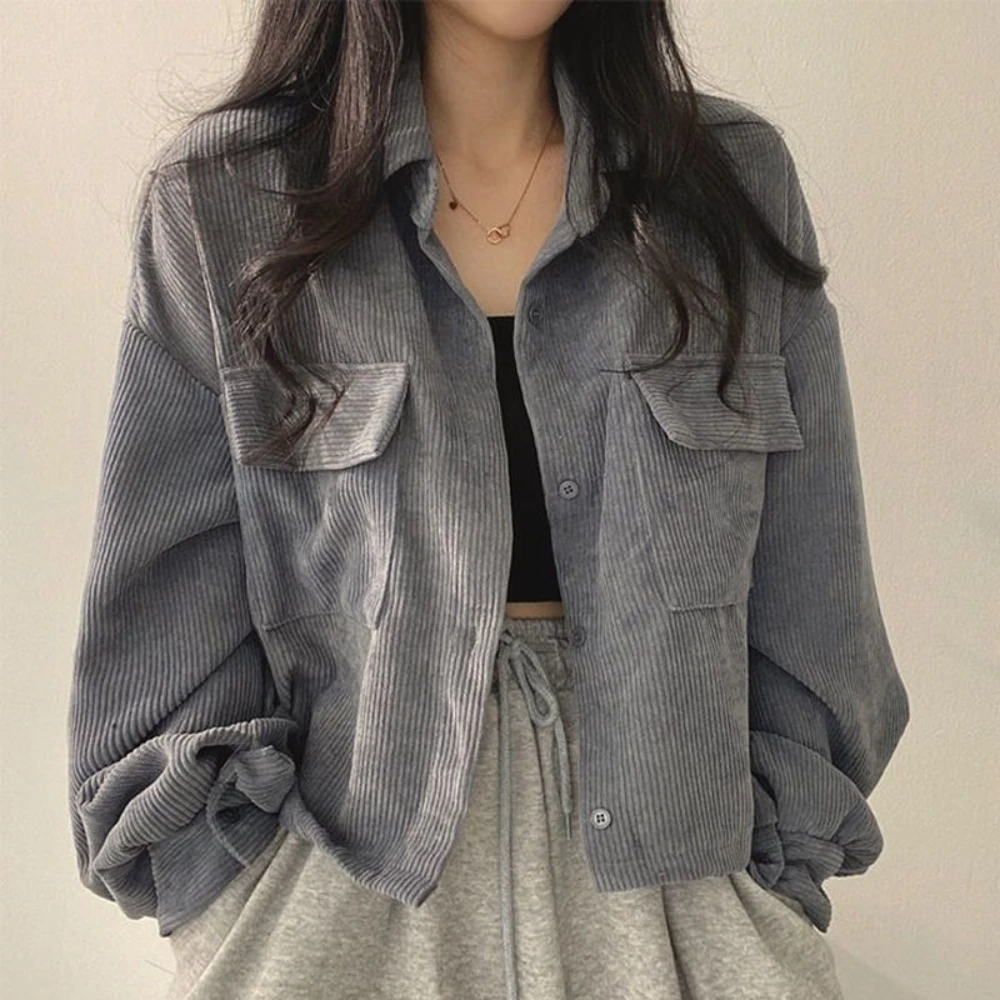 2023 Vintage Women Solid Corduroy Shirt Full Sleeves Turn-Down Collar Single Breasted Coats Spring Autumn Korean Oversized 3XL
2023 Vintage Women Solid Corduroy Shirt Full Sleeves Turn-Down Collar Single Breasted Coats Spring Autumn Korean Oversized 3XL