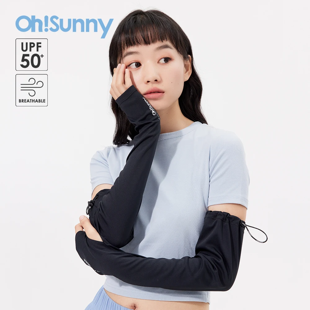 

OhSunny Summer Outdoor Anti-UV Arm Sleeves UPF 50+ Sun Protection Adjustable Loose Breathable Soft Letter LOGO Driving Cycling
