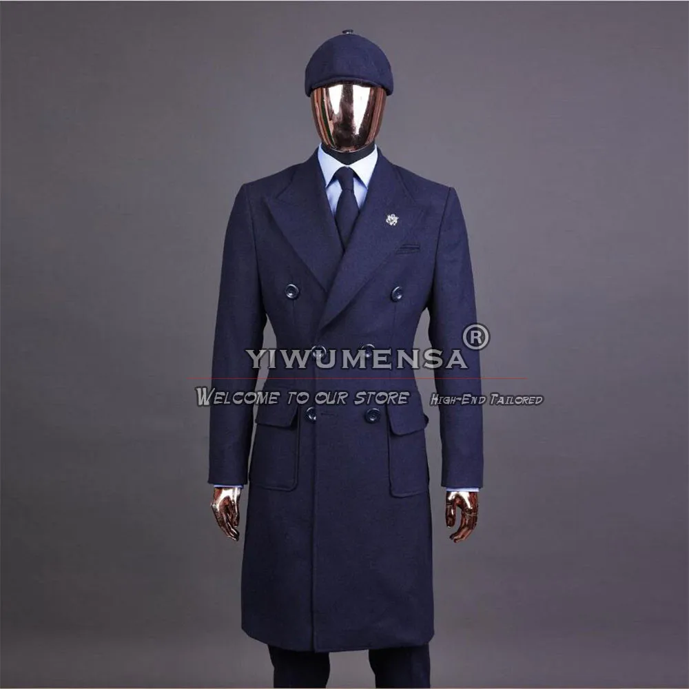 

Classic Men's Coat Long Bespoke Tweed Woolen Blend Trench Blazer Sets Double Breasted Overcoat Man Dinner Party Suit Jackets