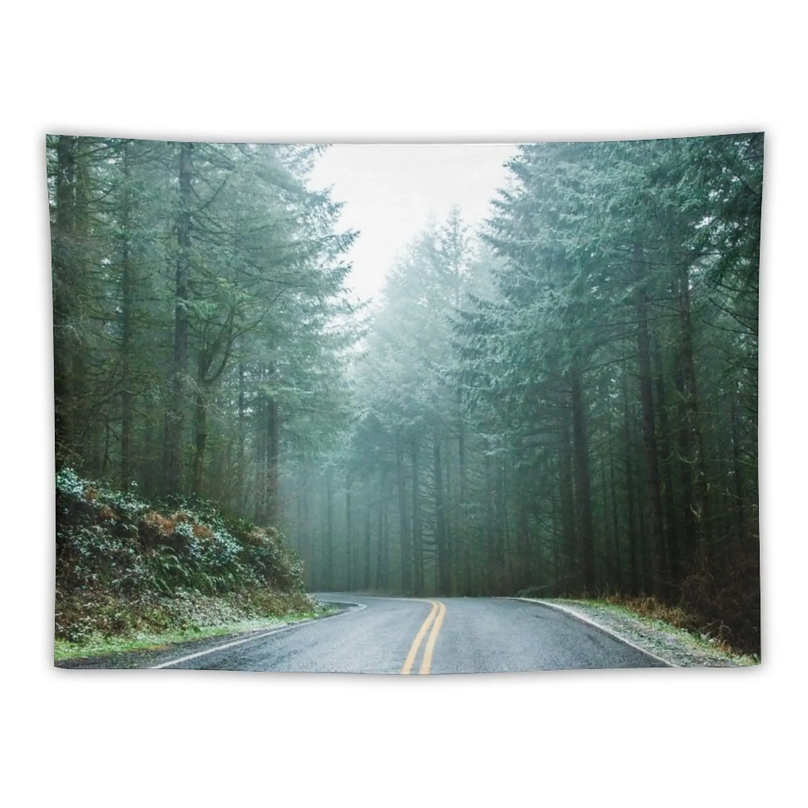 

Forest Road Trip - Foggy Day Fir Trees Pacific Northwest Adventure Tapestry Bedroom Decor Room Aesthetic Tapestry