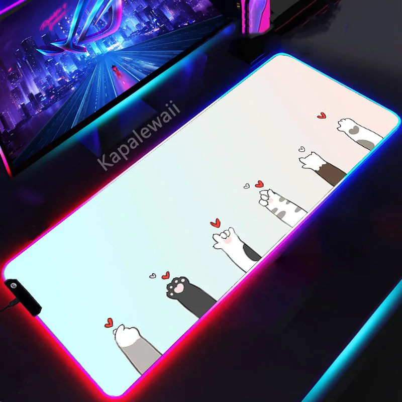 RGB Cute Cat Paw Mousemat Cute Large Mouse Pad LED Gamer Mousepad Office Accessories for Desk Mat Game Keyboard Pads 900x400mm
RGB Cute Cat Paw Mousemat Cute Large Mouse Pad LED Gamer Mousepad Office Accessories for Desk Mat Game Keyboard Pads 900x400mm