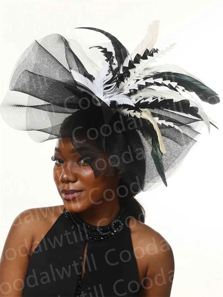 

Wedding Net Hair Fascinator Derby Feather Hat Women Ladies Kentucky Big Fascinators Hat For Occasion Church Race Chapeau Cap