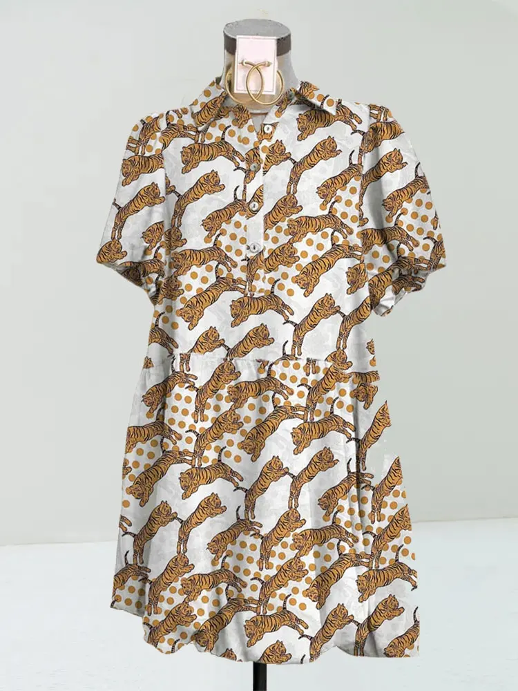 Women Personalized Polka Dot Tiger Print Dress Animal Pleated Dress Short Sleeve High Waist Office Lady Pullover Dress
Women Personalized Polka Dot Tiger Print Dress Animal Pleated Dress Short Sleeve High Waist Office Lady Pullover Dress