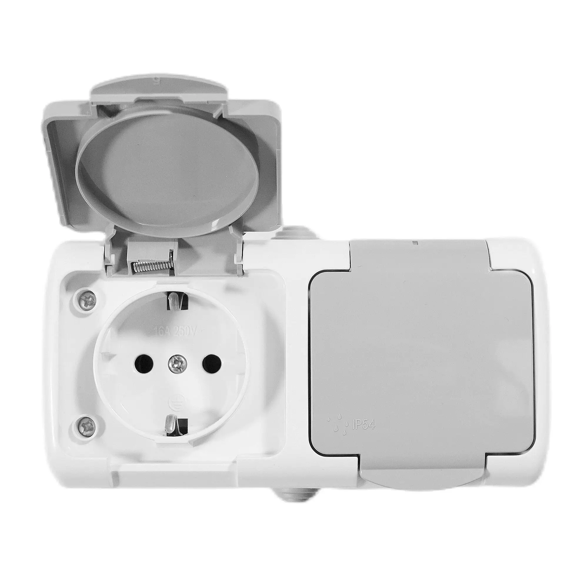 

Germany Socket Outlet European 2P+E IP54 Surface Type 2 Gang Schuko Waterproof Socket With Earthing