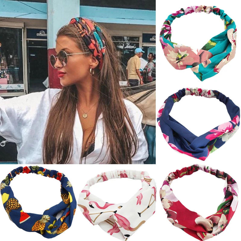 

Women Girls Summer Bohemian Hair Bands Print Headbands Retro Cross Turban Bandage Bandanas HairBands Hair Accessories Headwrap