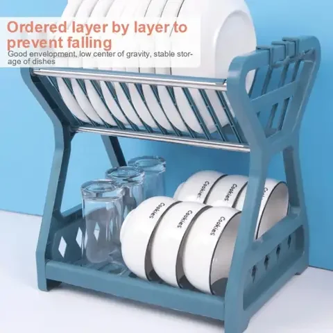 

2021 Double-layer New Kitchen Dish Bowl Draining Storage Rack With Chopstick Cage Household Tableware Organizer Tray Box Basket