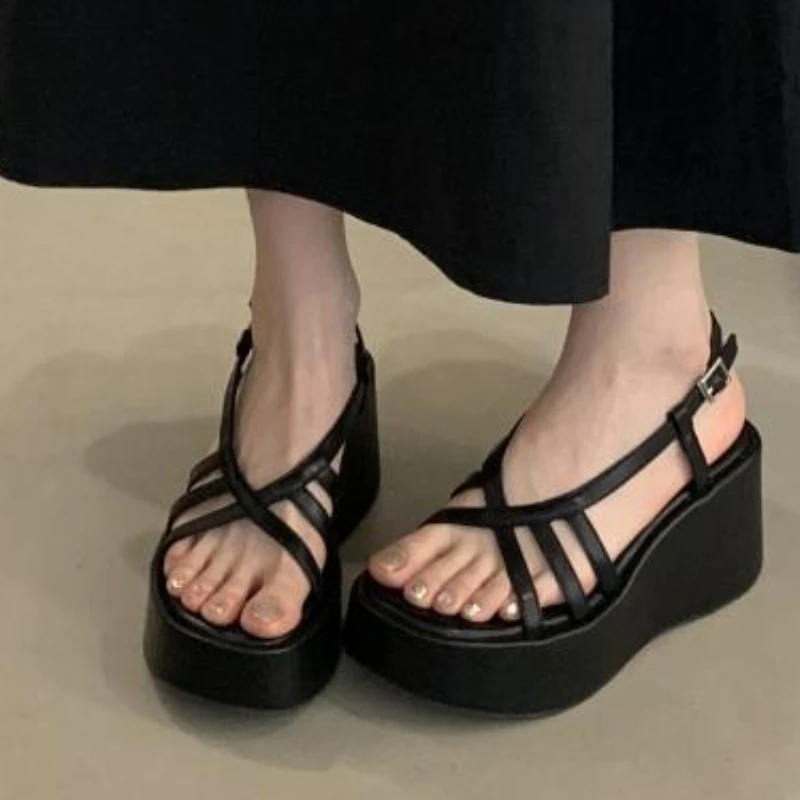 Silver Cross Tied Wedge Women Thick Heel Sandals 2025 Summer New Designer Open-toe Flat Roman Shoes Fashion Casual Office Sandal 39 Sf4168f2cacc44c74a0813fcef2c57a87P