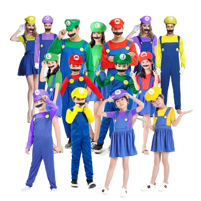 

New 4color Game Marios Luigi Brothers Cosplay Costumes Funny Super Bros Fantasia Anime Cosplay Jumpsuit Dress Halloween Costume