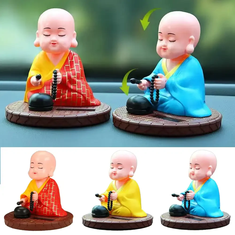 

Креативное украшение, маленький монах на солнечной батарее, Креативные украшения для автомобиля, игрушки в китайском стиле, маленький монах новичка, игрушка с вращающейся головой