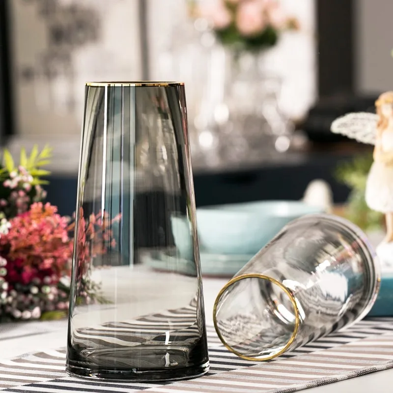 

Роскошная ваза из золотого стекла, прозрачная Минималистичная гостиная в скандинавском стиле, креативный обеденный стол, композиция с цветами лилии