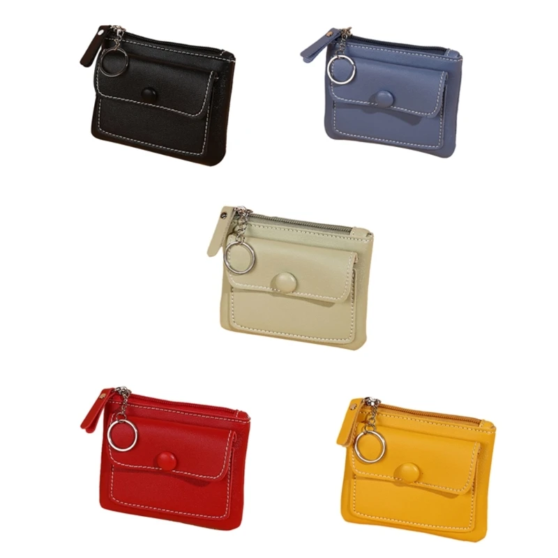 

Portable PU Leather Coin Purse Keychain Wallet Women Girls Solid Color Cash Card Holder Change Pocket Small Zipper Key Bag