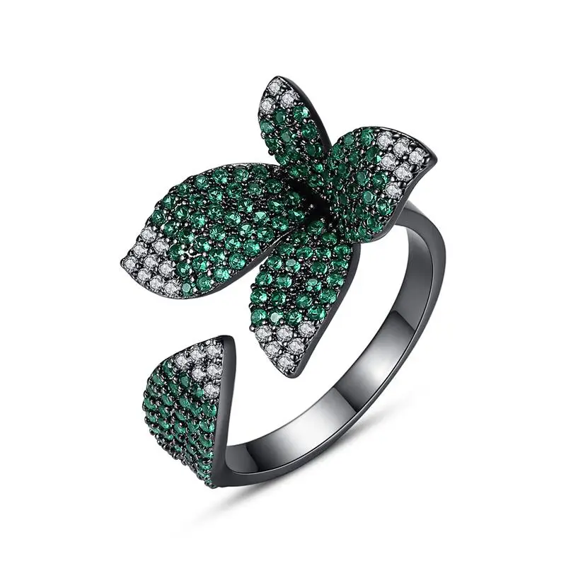 

SENYU Lady Elegant Cubic Zirconia Open Ring Fashion Leaf Design Luxury Bride Wedding Jewelry Exquisite Anniversary Gifts