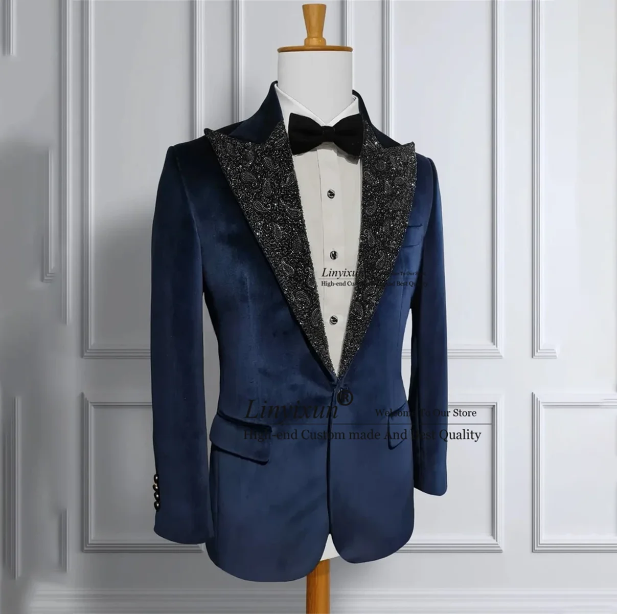 

Elegant Beaded Men Suits Groom Tuxedos 2 Pieces Sets Wedding Dinner Luxury Bridegroom Blazers Slim Male Bespoke costume homme