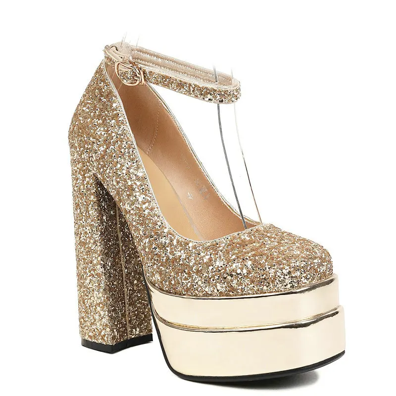 Genuine Leather Insole Golden Silver Glitter Bling Shiny Party Shoes Block High Heels Luxury Women Pumps Platform Mary Janes
Genuine Leather Insole Golden Silver Glitter Bling Shiny Party Shoes Block High Heels Luxury Women Pumps Platform Mary Janes
