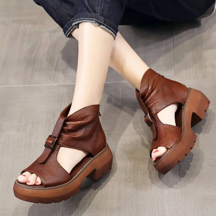 

2023 New Fashion Ladies Sandals Wedges Pu Open Toe Summer Fashion Female Gladiator Solid Color Sandals Platform Shoes for Women