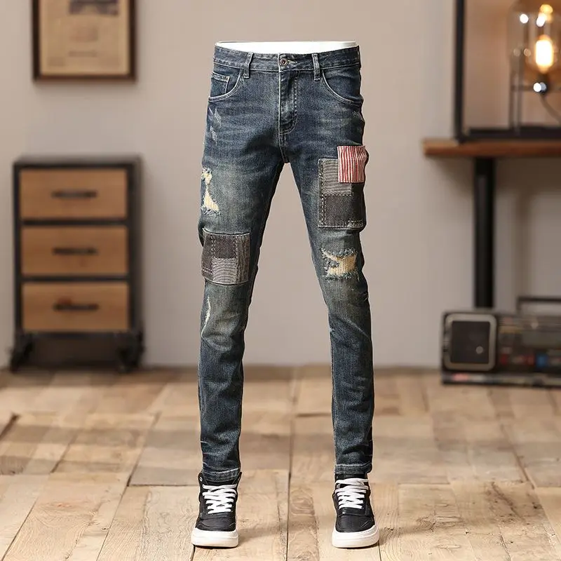 2023 Fashion Autumn Embroidery Patch Pattern Men's Jeans Korean Elastic Feet Pants Ripped men skinny jeans men clothing
2023 Fashion Autumn Embroidery Patch Pattern Men's Jeans Korean Elastic Feet Pants Ripped men skinny jeans men clothing