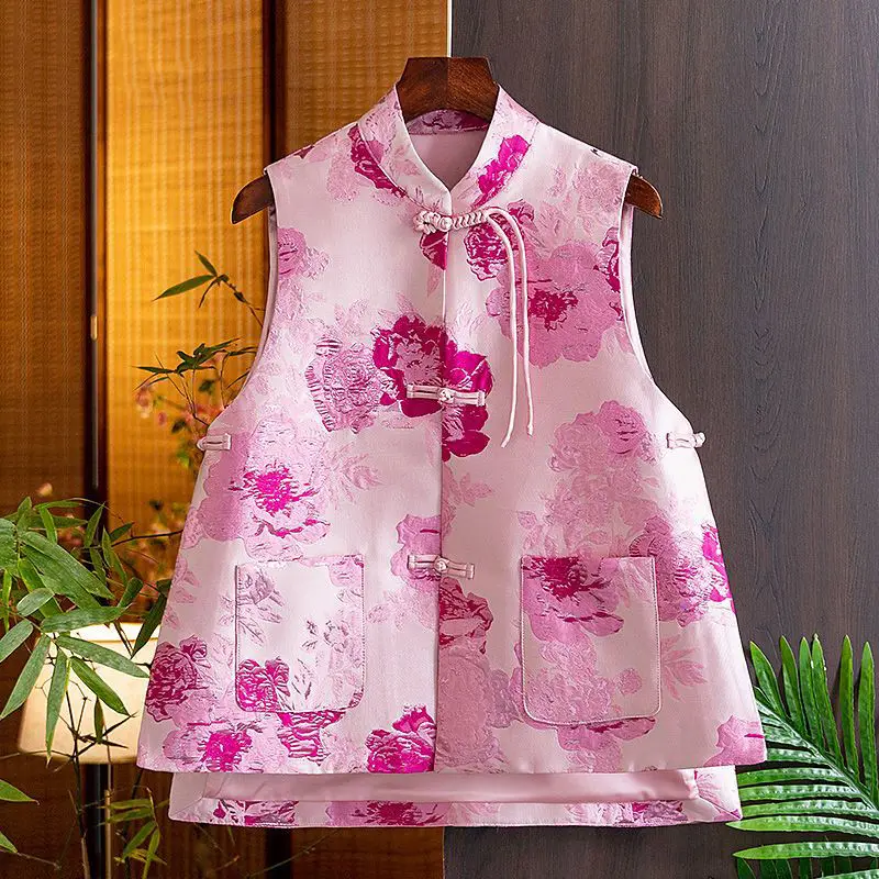 2024 chinese vest for women new oriental style buckle bright silk jacquard pocket vest on the outside women daily pink vest
2024 chinese vest for women new oriental style buckle bright silk jacquard pocket vest on the outside women daily pink vest