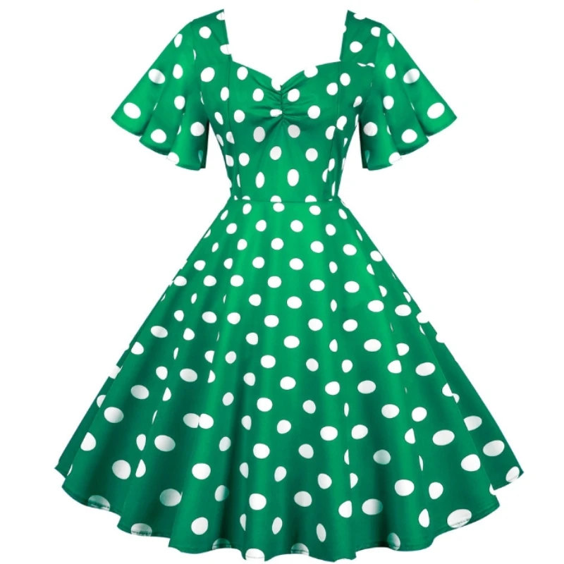 

NEW Women's Summer Vintage Dresses 50s 60s Retro Polka Dot Party Rockabilly Dress 2024 Elegant Butterfly Sleeve Swing Sundress