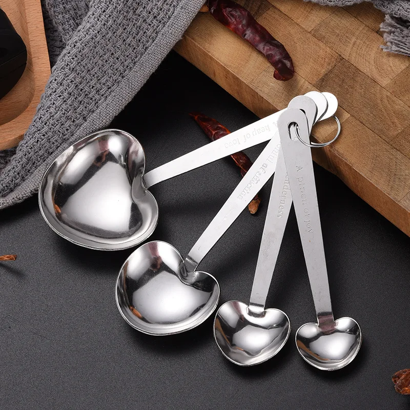 

4 Pcs Measuring Spoons Multi Purpose Stainless Steel Coffee Sugar Scoop Love Heart Shape Stackable Tea Spoon Cooking Baking Tool