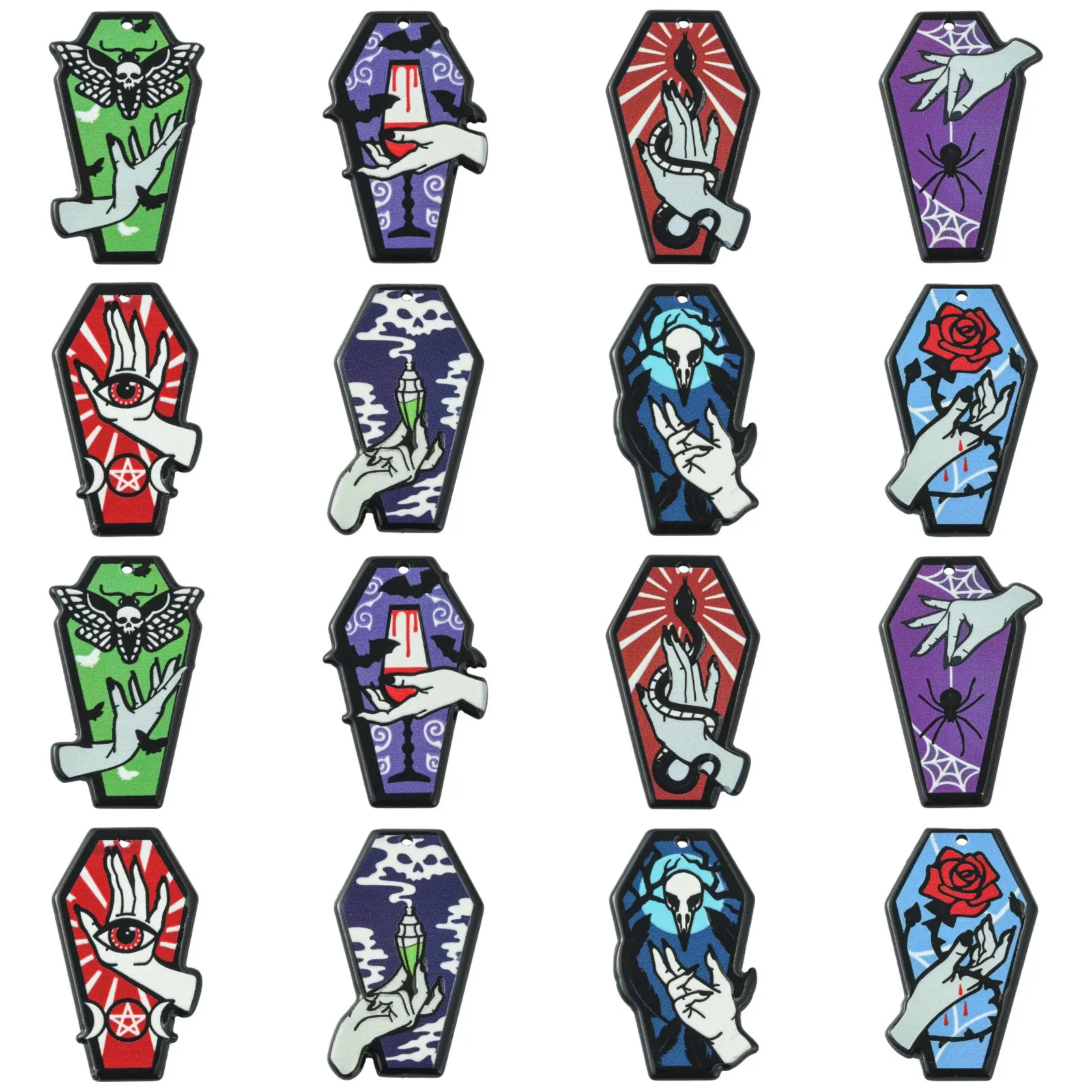 16Pcs 8 Styles Gothic Style Charms Coffin with Vampire Hand Charms Acrylic Halloween Charms for DIY Jewelry Making Craft
16Pcs 8 Styles Gothic Style Charms Coffin with Vampire Hand Charms Acrylic Halloween Charms for DIY Jewelry Making Craft