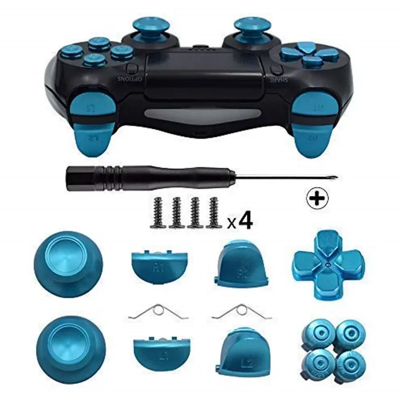 

Playstation 4 Metal Buttons, Aluminum Thumbsticks Analog Grip Bullet D-pad L1 R1 L2 R2 Trigger for PS4 V1 Old Controllers