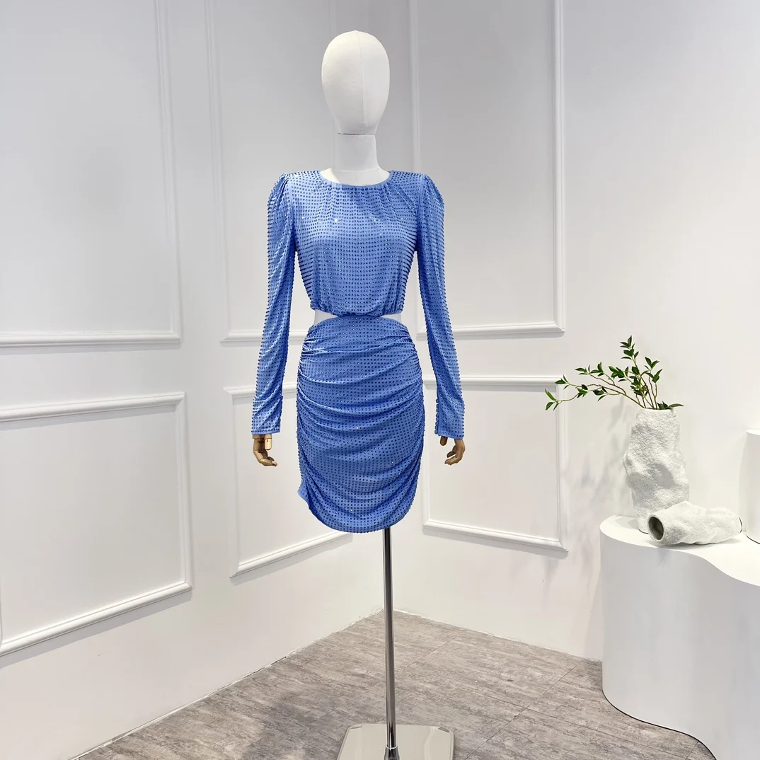 2022 Autumn New Top Quality Cut Out Waist O-neck Embroidered Flares Long Sleeve Slim Sky Blue Mini Women Dresses for Party
2022 Autumn New Top Quality Cut Out Waist O-neck Embroidered Flares Long Sleeve Slim Sky Blue Mini Women Dresses for Party