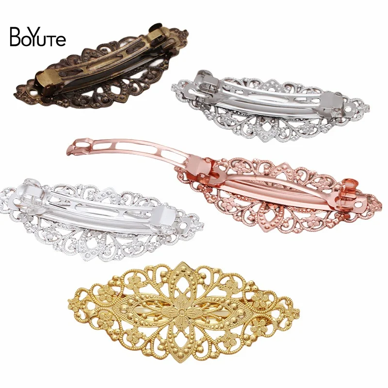 

BoYuTe (10 Pieces/Lot) Metal Brass Filigree Flower Hairpin Base Wholesale 5 Colors Plated Women Hair Clips Wholesale