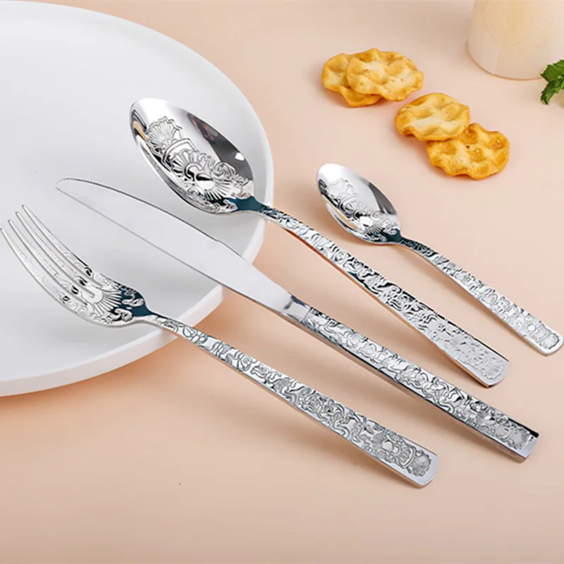 

24Pcs Golden Cutlery Set,Luxury Retro Western Flatware Set,Dinner Serving for 6,Includes Spoons, Forks,Knifes,Dishwasher Safe