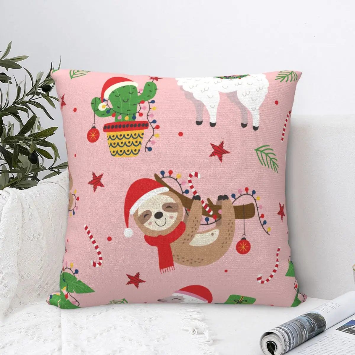 

Happy Hug Pillowcase Merry Christmas Day New Year Santa Claus Elk Snowflake Backpack Cushion Throw Pillow Case Decorative