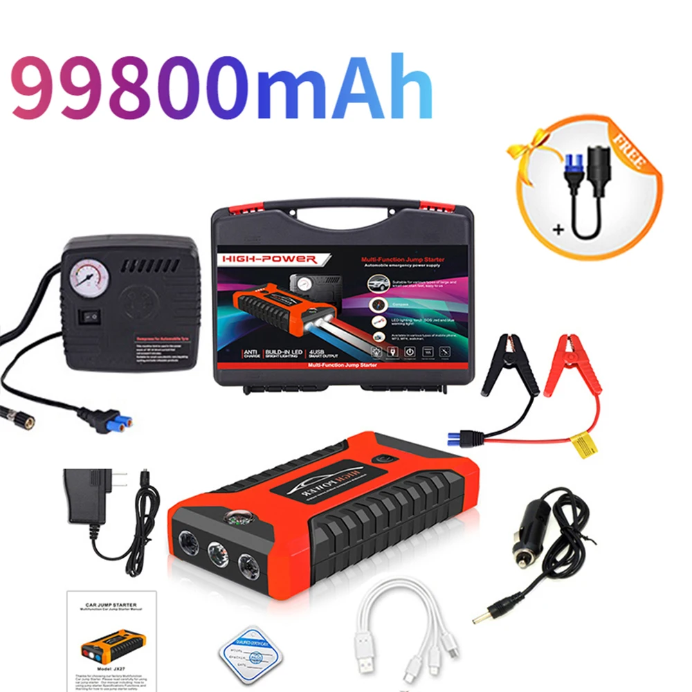 

99800mAh Car Jump Starter Auto Portable Battery Starter Power Bank Car Tire Compressor Electric Devices For Cars Tyre Inflator