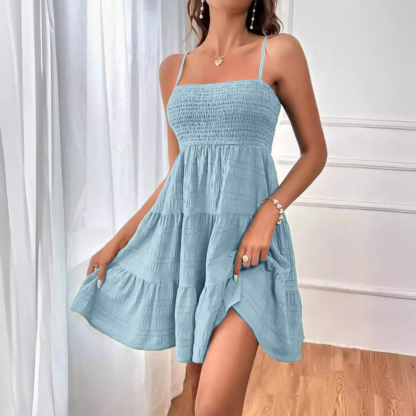 Summer Women's Elegant Boho Short Dress 2024New Sleeveless Backless Ruffle Hem Mini Dress Spaghetti Strap Beach Vacation Dresses
Summer Women's Elegant Boho Short Dress 2024New Sleeveless Backless Ruffle Hem Mini Dress Spaghetti Strap Beach Vacation Dresses