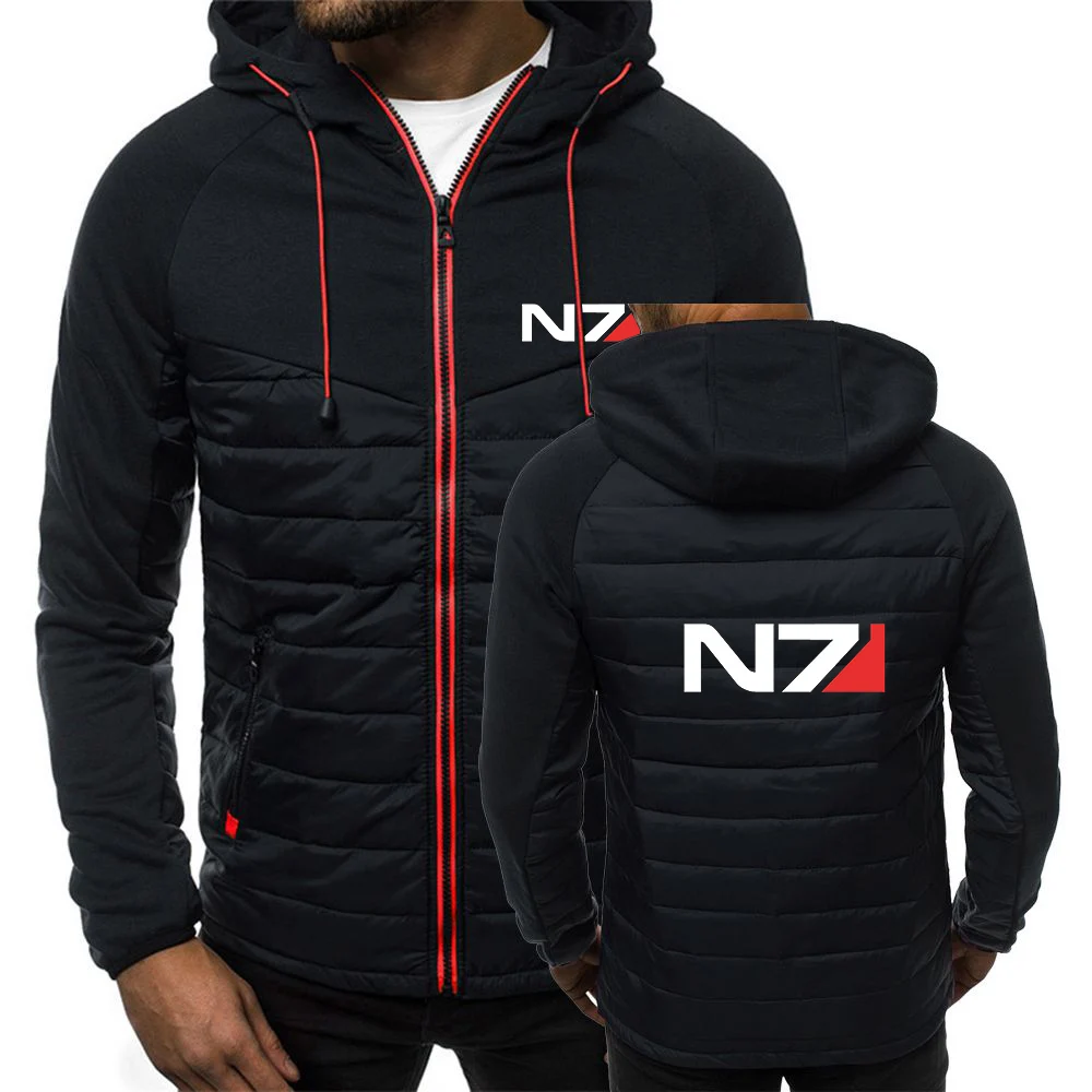 

N7 Mass Effect Men's Autumn and Winter Popular Patchwork Designe Seven-color Cotton-padded Clothes Hooded Printing Coats
