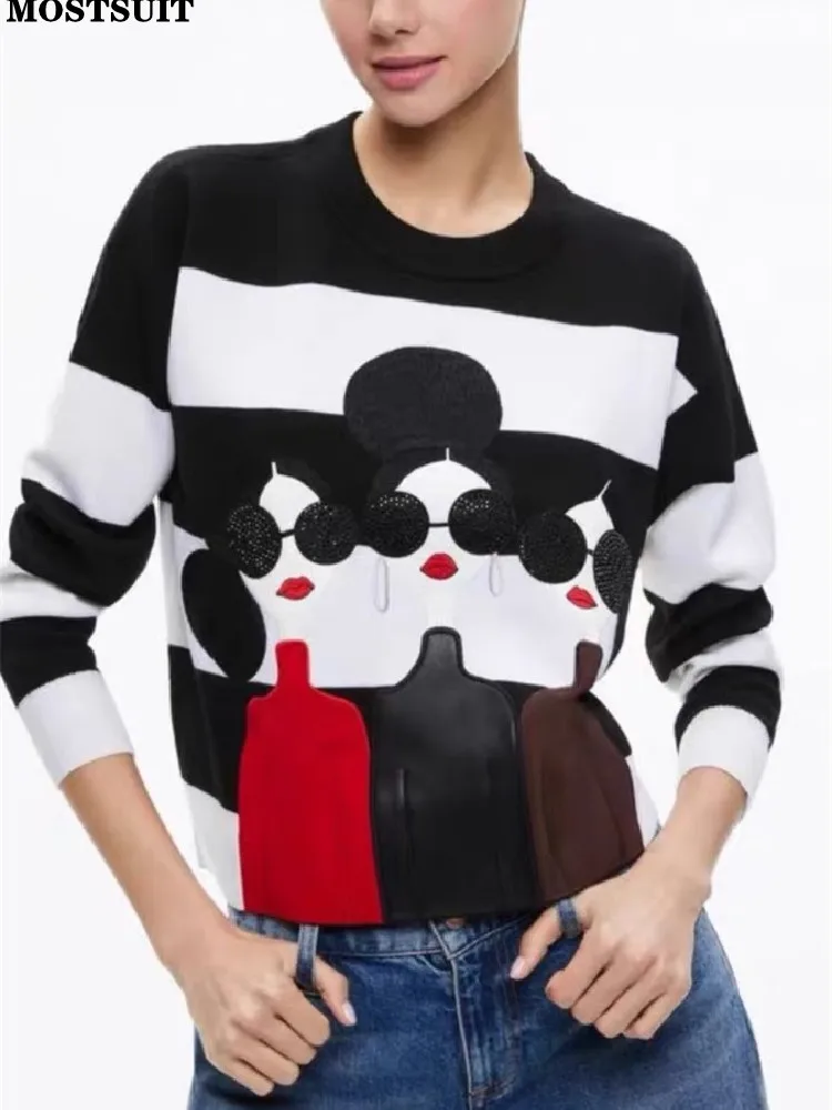 Stylish Fashion Striped Knit Sweater Women Diamonds Beaded Long Sleeve O-neck Knitwear Tops 2024 Autumn Sweet Chic Ladies Jumper
Stylish Fashion Striped Knit Sweater Women Diamonds Beaded Long Sleeve O-neck Knitwear Tops 2024 Autumn Sweet Chic Ladies Jumper