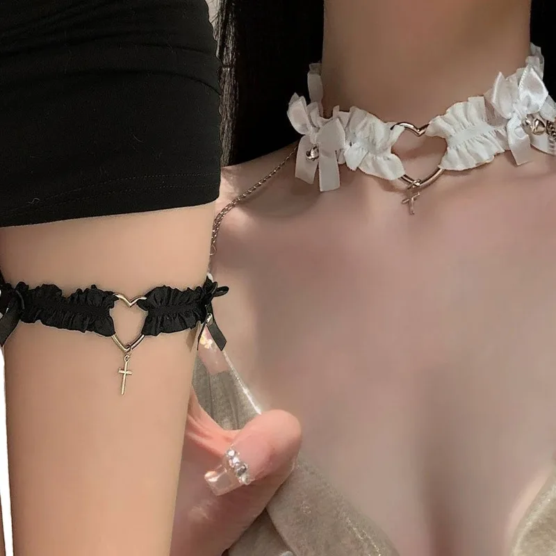 

Heart Bowknot Thigh Ring Gothic Lace Leg Garter High Elastic Lobster Clasp Adjustable Cross Bells Lolita Women Party Cosplay