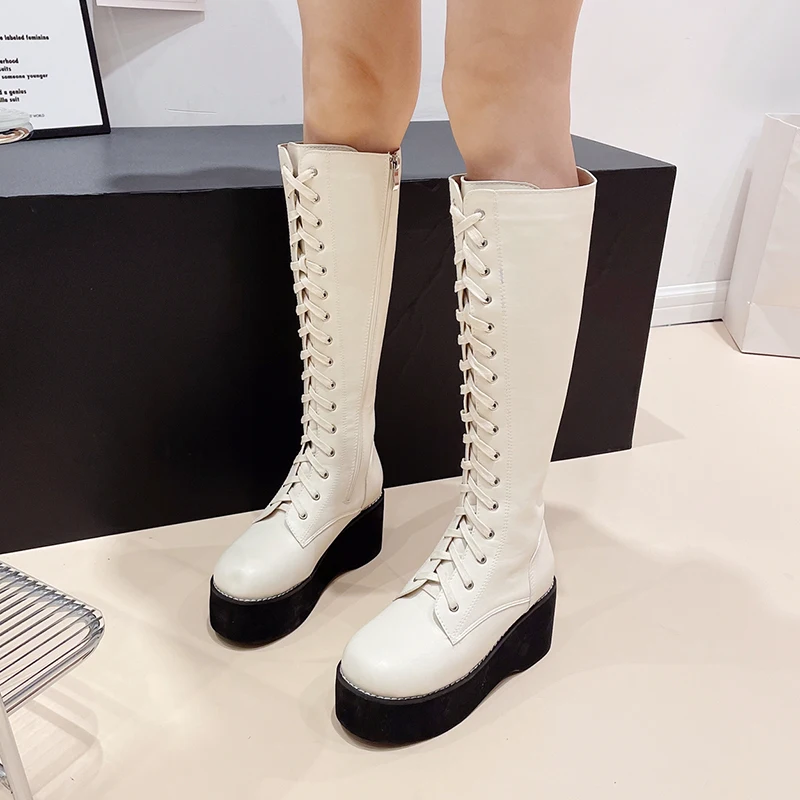 ZOOKERLIN Platform Wedges Cross Lace Up Side Zipper Woman Boots High Tube Slim Genuine Leather Shoes For Women Winter Long Boots
ZOOKERLIN Platform Wedges Cross Lace Up Side Zipper Woman Boots High Tube Slim Genuine Leather Shoes For Women Winter Long Boots