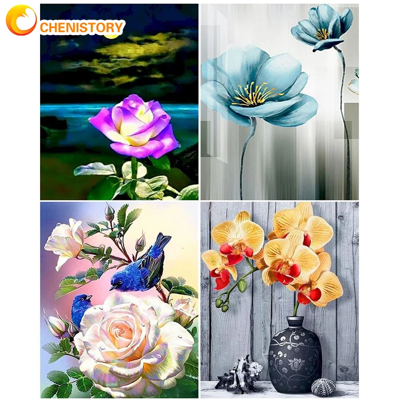 

CHENISTORY 5D DIY Diamond Painting Flowers Cross Stitch Kit Full Drill Square Embroidery Mosaic Picture Of Rhinestones Gift Home