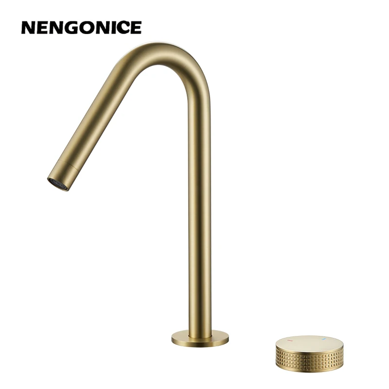 

Bathroom Brushed gold Basin Mixer Faucet Countertop Single Handle Brass Lavatory Vessel Sink Tap Basin Tap Cold Hot Water Faucet
