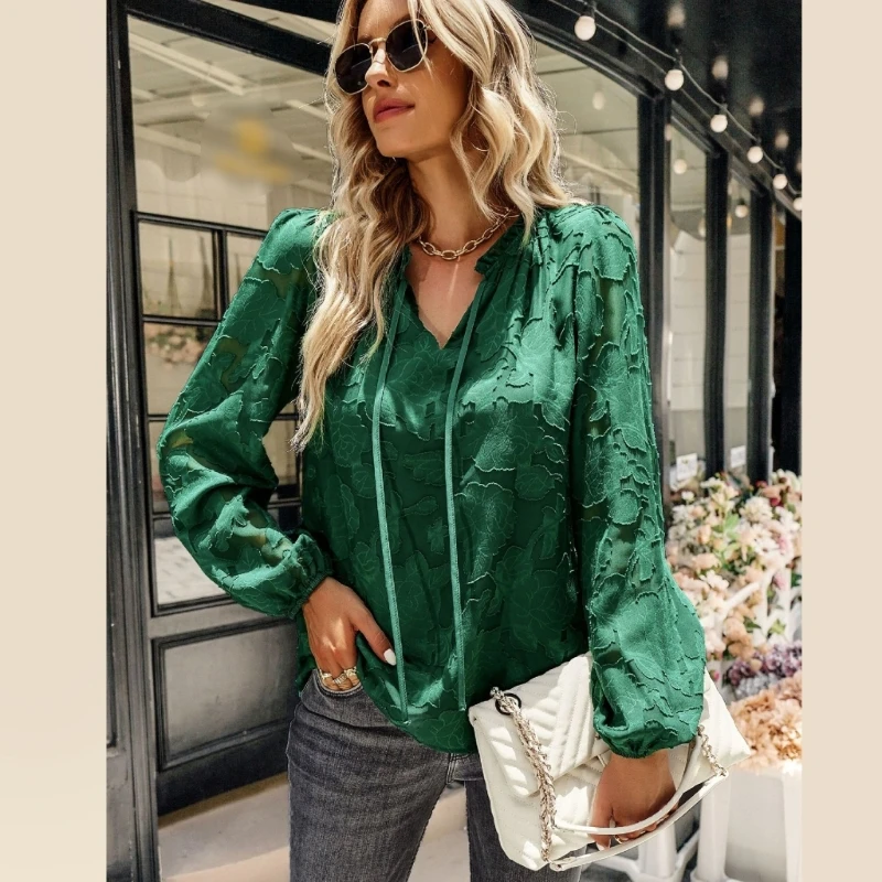 Women Puff Long Sleeve Drawstring Shirts V-Neck Floral Textured Chiffon Blouse MXMA
Women Puff Long Sleeve Drawstring Shirts V-Neck Floral Textured Chiffon Blouse MXMA