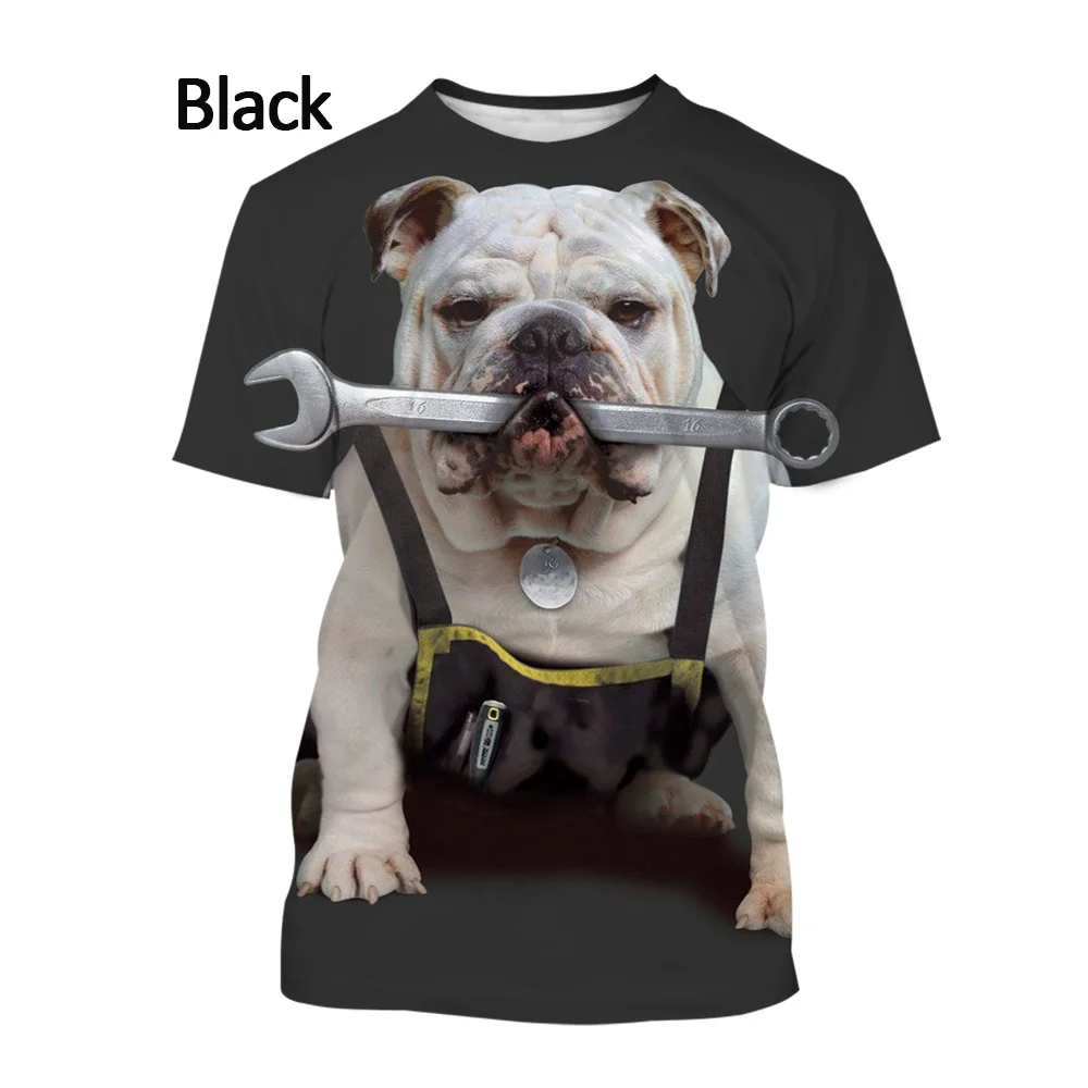 

2021 Summer Casual Fashion Round Collar Men's and Women's French Bulldog Printed Short Sleeved 3DT Shirt Shirt