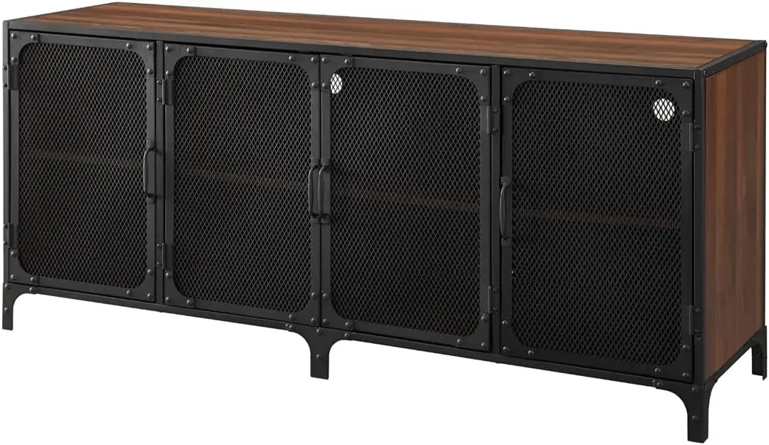 

Malcomb Urban Industrial 4 Door Metal Mesh TV Console for TVs up to 65 Inches, 60 Inch, Dark Walnut